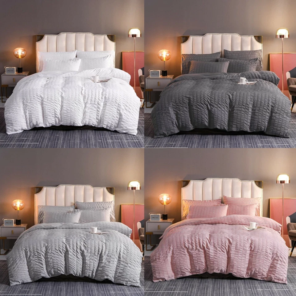 Seersucker Duvet Cover 100% Microfiber Quilt Bedding Set Double King Size - Image 1 of 4