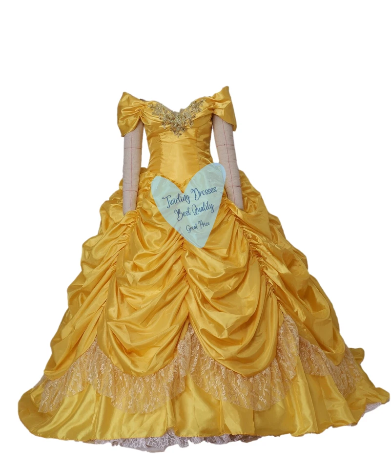 Adult Beauty and The Beast Princess Belle Cosplay Costume Ball Gown Fancy Dress~ - Imagem 1 de 4