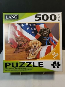 LANG - 500 Piece Puzzle -"American Puppy", Artwork by Jim Lamb - Linen Finish... - Picture 1 of 7