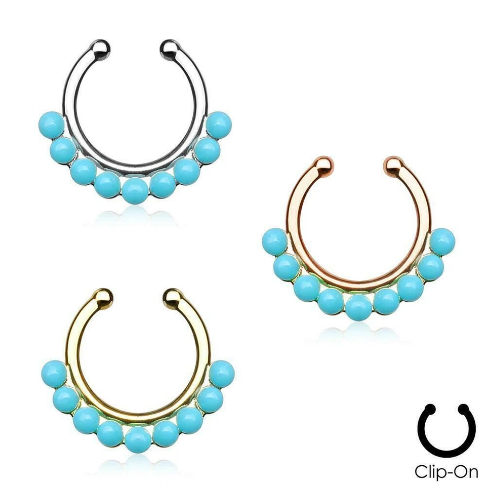 Clip en falso tabique clicker sin piercing nariz anillo aro color plata oro rosa Foto 1 de 1