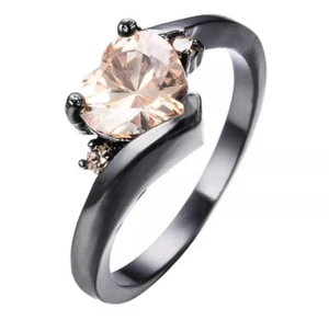 Fashion Women's Heart Shaped Cubic Zirconia Black Gold Ring Jewelry Size 9 - Picture 1 of 3
