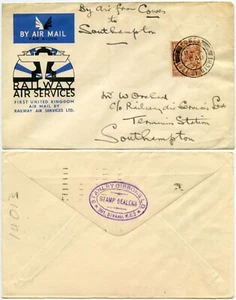 CUBIERTA DE GIBONES RAILWAY AIR SERVICES 1934 PRIMER VUELO ISLA WIGHT 20 de agosto - Imagen 1 de 1