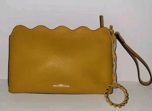 VINCE CAMUTO mustard Yellow Pebble Leather Zip Wristlet Clutch Purse - Picture 1 of 7