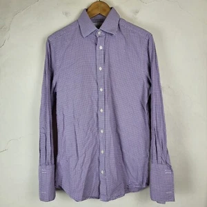 Charles Tyrwhitt Mens 15" Formal Dress Shirt Houndstooth Purple Cotton Woven - Picture 1 of 12