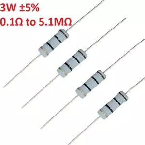 100 piezas Resistencia/película de carbono 3W ±5% 112 valores disponibles 0,1Ω a 5,1MΩ - Imagen 1 de 1