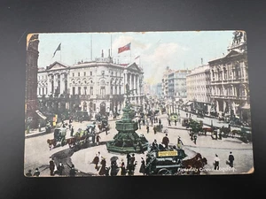 ANTIQUE PICADILLY CIRCUS LONDON POSTCARD - HORSE DRAWN DOUBLE DECKER CARRIAGE! - Picture 1 of 2