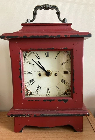 Wooden Red Mantel Clock Walter Scott Lauder Antique Finish 8.5" Tall Cover