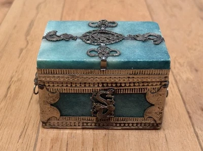 ¿Jade de piedra china asiática antigua firmada vintage? Caja tocador baratija dragón Foto 1 de 4