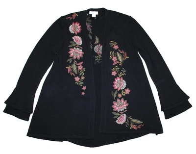 Cárdigan abierto bordado negro grande Style & Co Petite suéter Cottagecore Foto 1 de 4