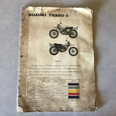 BICICLETA DE MOTOCICLETA SUZUKI ORIGINAL DO FABRICANTE TS250 TS250-II 1970 Catálogo de Peças Manual 1º - Imagem 1 de 4