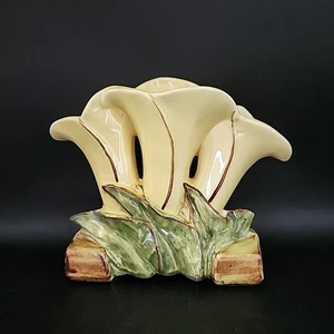VINTAGE 1950's MCCOY Yellow Glaze, Triple Calla Lily Pottery Vase/Planter - Picture 1 of 8