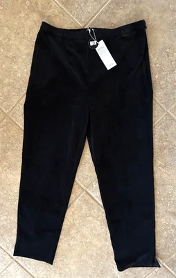 Eileen Fisher Organic Cotton Stretch Velveteen Slim Ankle Pants L Black $188 NWT - Image 1 of 4