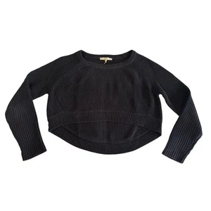 Maje Cropped Black Knit Linen Blend Sweater Long Sleeve Size 1 | US XS/S - Picture 1 of 6