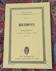 Beethoven String Quartet Op 95 in F Minor Miniature Score  Eulenberg - Picture 1 of 4