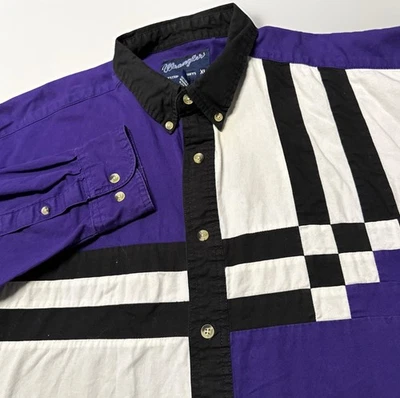 Wrangler Shirt Men Sz XL Purple Striped Checked Button Down Western Cowboy Rodeo - Image 1 of 4