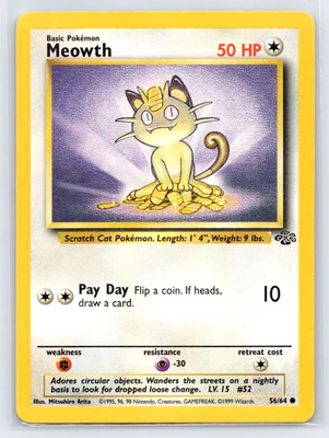 Meowth 56/64 - Jungle Pokemon TCG Card 1999 WOTC Vintage - Image 1 of 2