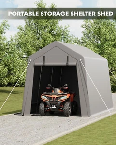 10x7ft Motorcycle Storage Shed Portable Shed with Roll Up Zipper Door Waterproof - Picture 1 of 7