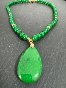 JADE Kugel Kette Collier grün 47cm  ZW Teilen verg. + XL Jade Anhänger 25x40mm - Bild 1 von 7