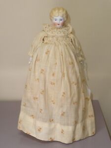 9.5" 1850's Hertwig Blonde Low Brow Doll, Antique Limbs & New Cloth Body Blue 