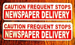 (2) NEWSPAPER DELIVERY FREQUENT STOPS MAGNETIC Vehicle SIGNS  3" X 12" USA white - Picture 1 of 1