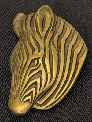 Broche Prendedor Cabeza de Cebra Vintage Latón con Negro Moderno Animal Africano Tema Naturaleza Foto 1 de 4