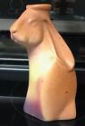 Art pottery hare rabbit vase signed 7" tall matte mauve burnt orange pale yellow