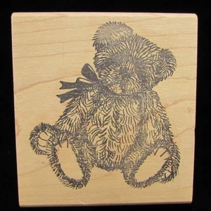 Judikins Cute Fuzzy Teddy Bear With Bow Rubber Stamp 2.75" x 3" - Picture 1 of 5