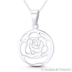 Rosa Flor Amor Romance Dije Diseño Recorte Abierto en Plata Esterlina 925 - Imagen 1 de 1