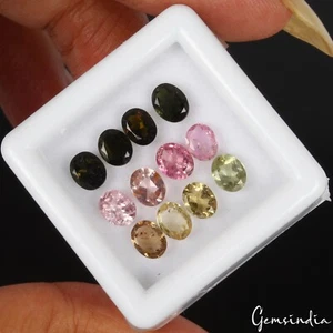 12 Pcs Natural Tourmaline 6x4mm Oval Cut Loose Untreated Gemstones Multi Color - Picture 1 of 3