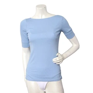 Lauren Ralph Lauren Stretch Boat Neck Top Short Sleeve Casual Light Blue XS - Picture 1 of 8