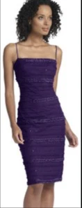 JS Collections Ruffle Stripe Mesh Sheath Dress (Size 14) Purple - Picture 1 of 4