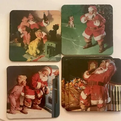 Set of Six VINTAGE Classic Coca-Cola - Santa Claus Coaster w/ Cork Back  - Image 1 of 4