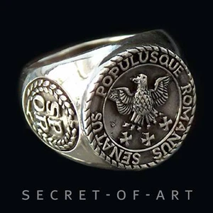SPQR Ring 925 Silber Römischer Adler Legionär Soldat Römisches Reich Biker - Bild 1 von 12
