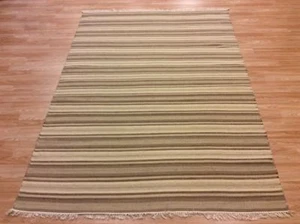 Modern Striped Beige Brown Handwoven Wool Kilim Dhurrie Rug 164x226cm 60%OFF - Picture 1 of 5