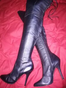 Kinky Genuine leatherBlack Thigh High Stiletto Boots Size 6