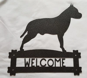 NEW American Staffordshire Pit Bull Dog Black Metal Welcome Sign - Picture 1 of 9