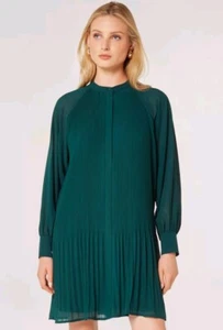 Apricot Clothing Chiffon Plisse Mini Dress Size 10 QVC Emerald Green NEW. - Picture 1 of 7