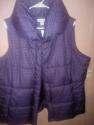 Coldwater Creek 1x Chaleco Puffer Estampado Solar Púrpura Foto 1 de 3