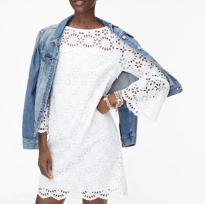 J. Crew Bell Sleeve Eyelet Embroidery Shift Dress White Size 6 NWT - Picture 1 of 13