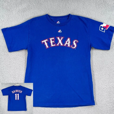 Texas Rangers Shirt YOUTH XL Yu Darvish #11 Majestic MLB Double Sided Cover