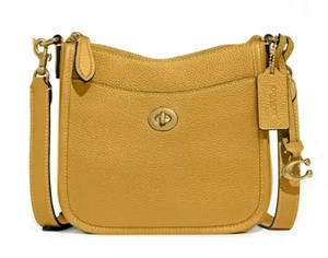 NWT COACH Yellow Gold Pebble Leather Chaise Crossbody 19 Shoulder Bag Purse - Picture 1 of 3