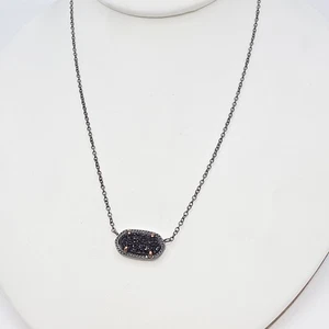 Kendra Scott Elisa Pendant Necklace Black Drusy Gunmetal Tone 15"+2" Ext - Picture 1 of 8