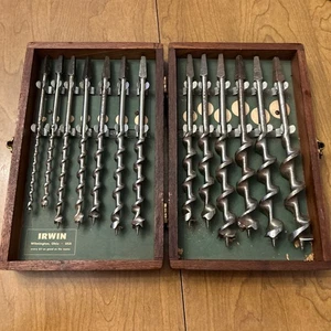 Vintage Irwin komplett 13-teiliges Set in Schachtel Schnecke Klammer Bits USA mit Holzbox  - Bild 1 von 2