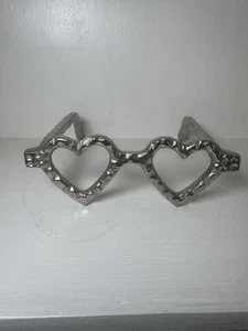 Metal Heart Shaped Glasses Art Decor Silver Accent Sculpture - Picture 1 of 6