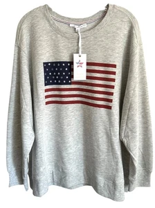 Top Jane & Delancey Para Mujer Adornado Bandera de Estados Unidos Manga Larga Talla Grande 2X Gris - Imagen 1 de 8