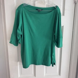 Lauren Ralph Lauren Classic Knit Top Green Color Cuff Sleeve 100%Cotton.Size 2X - Picture 1 of 9