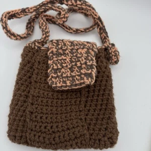 Handmade Crocheted 7” Crossbody Brown And Tan Granny Square Purse - Picture 1 of 8
