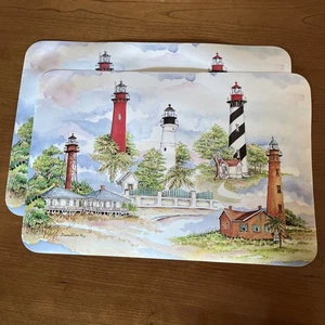 "Juego de 2 manteles individuales vintage de plástico faro donna elias '95 17,75 x 12""" - Imagen 1 de 3