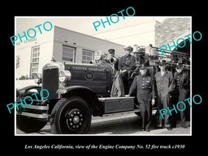 ANTIGUA FOTO HISTÓRICA 8x6 del departamento de bomberos de ca de los angeles Nº 52 CAMIÓN c1930 - Imagen 1 de 1