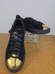 Puma Black Suede Platform Gold 362222 02 Lace Up Trainer Sneaker Women Size 10 - Picture 1 of 21